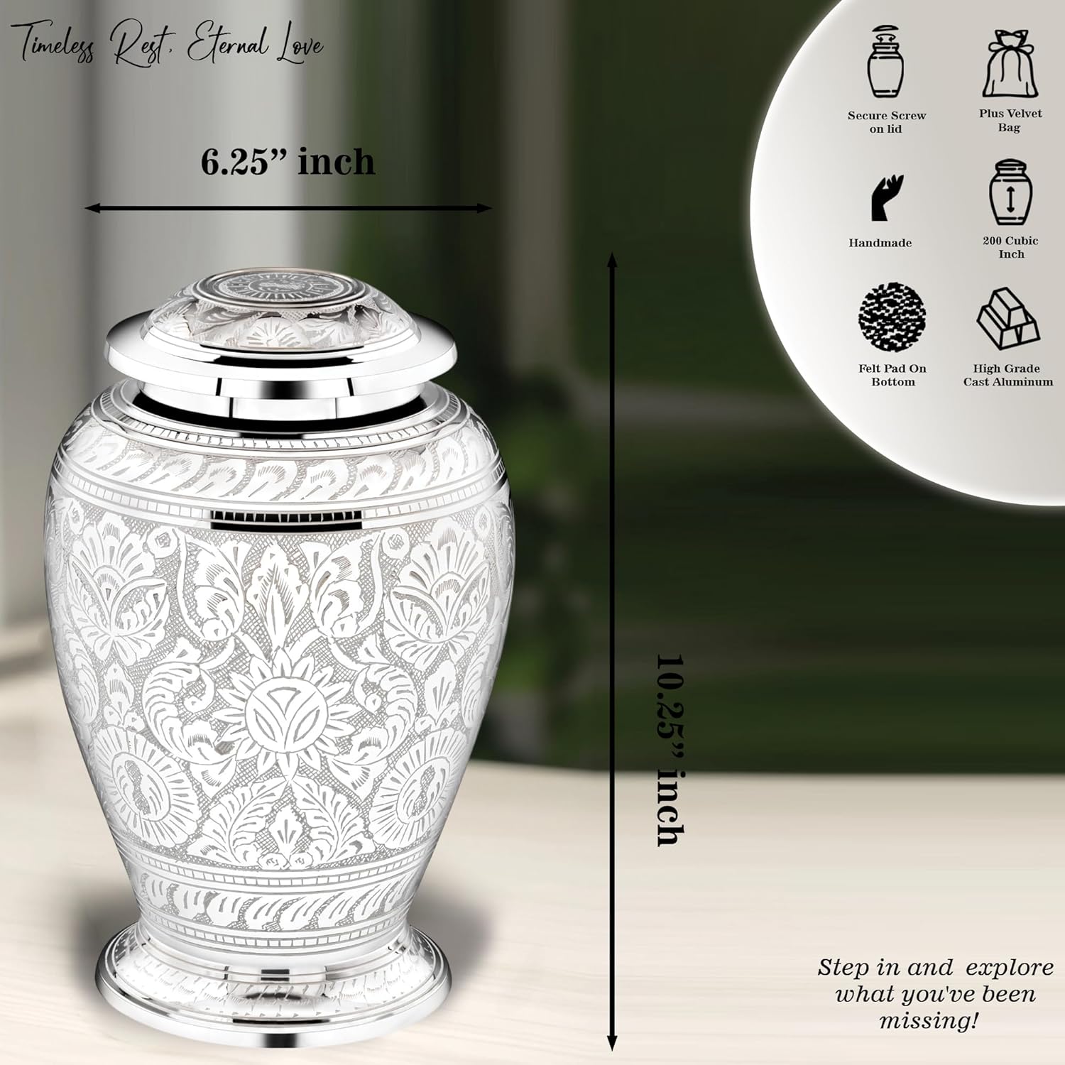 Forever Urns Adult Cremation Urn with Dove Texture 200 Cu In White Handcrafted