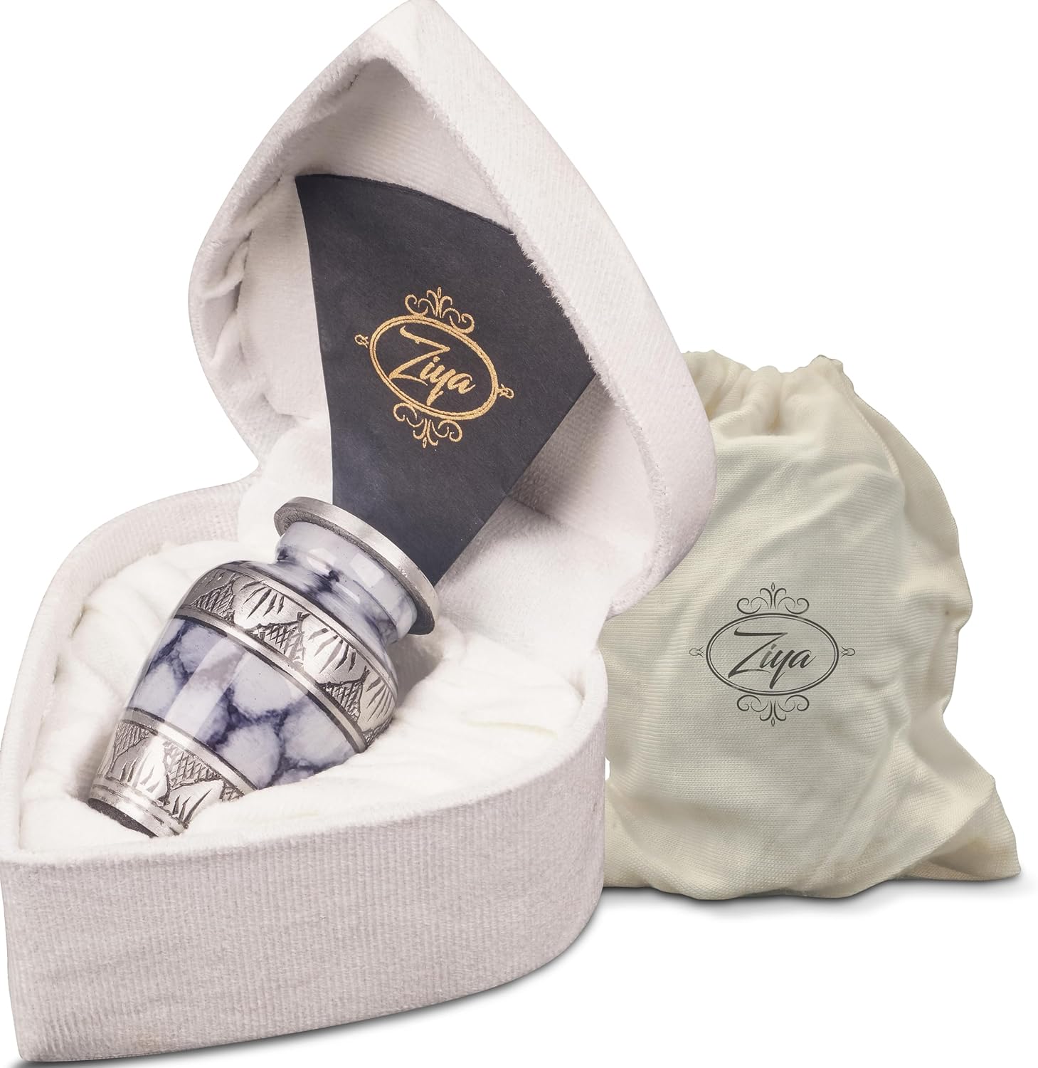 Small Cremation Urn with Velvet Case and Funnel - White Mini Keepsake for Family Pet or Loved Ones