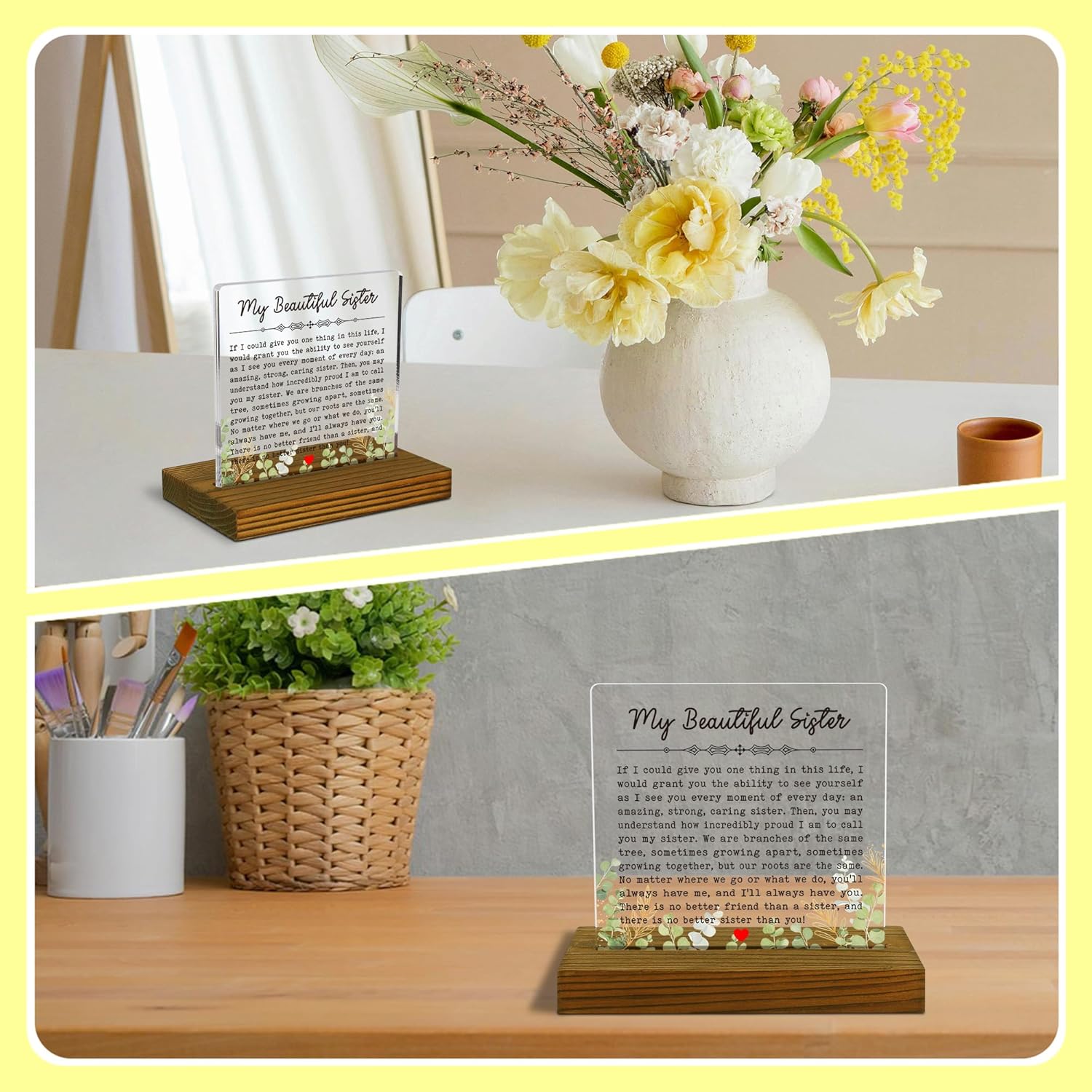 My Sister Plaque Gift To My Sister Sayings Acrylic Desk Plaque with Wood Stand