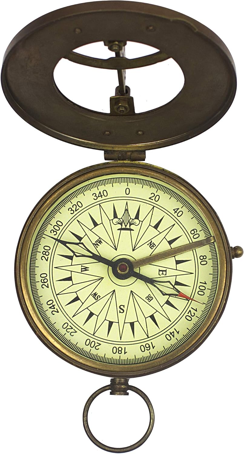 Antique Brass Telescope Nautical Decor 1915 Vintage Compass Set