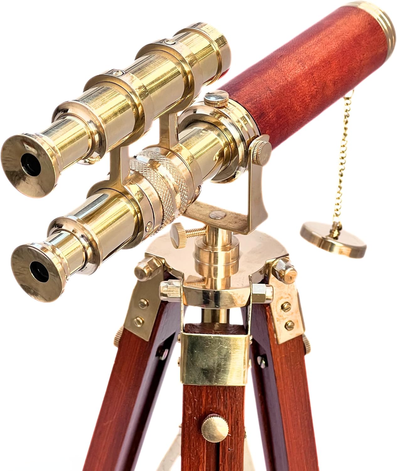 Vintage Double Barrel Brass Telescope with Wooden Tripod