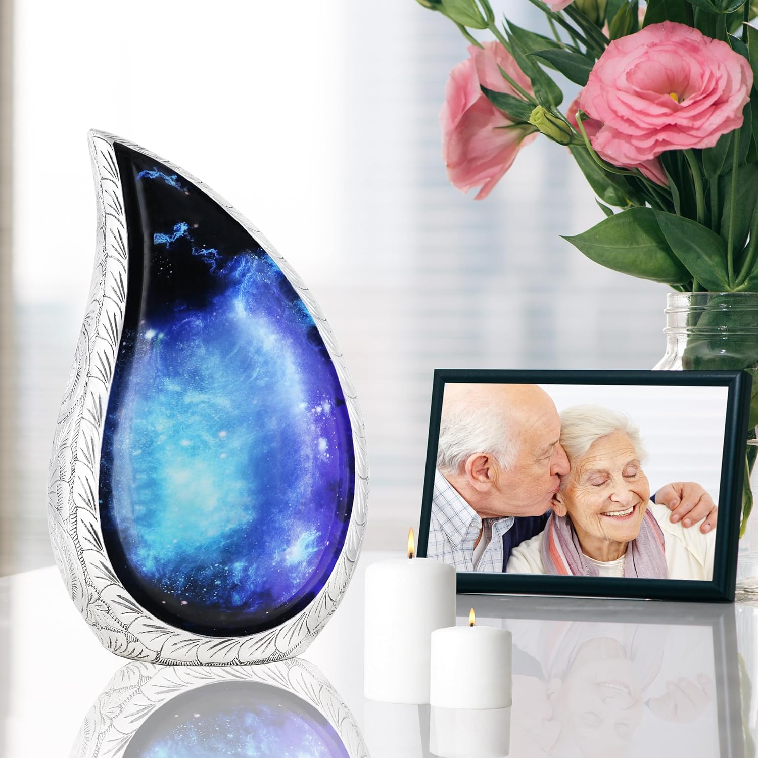 M Meilin Xu Cremation Urn Cosmic Galaxy Black Blue Teardrop Design Adult Size