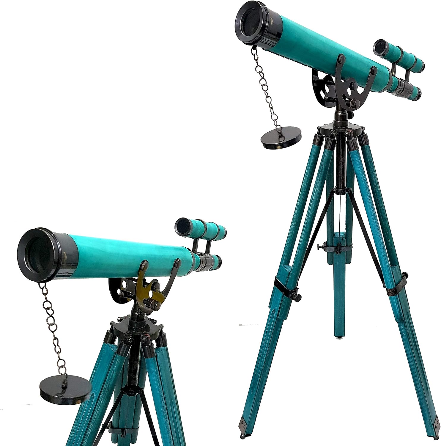 Brass Nautical Double Barrel Green Tripod Telescope for Home Decor
