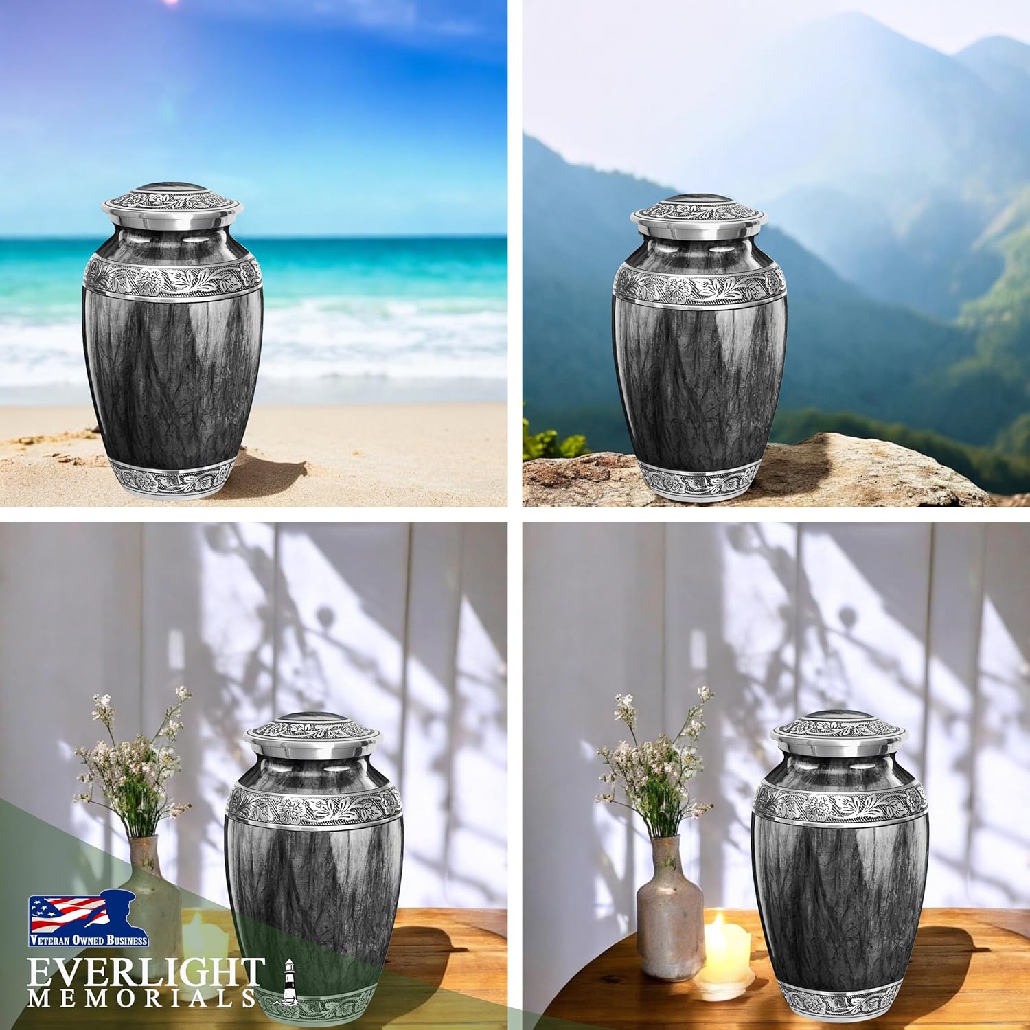 Black Watercolor Urn for Adult Human Ashes Large Memorial Cremation Urn