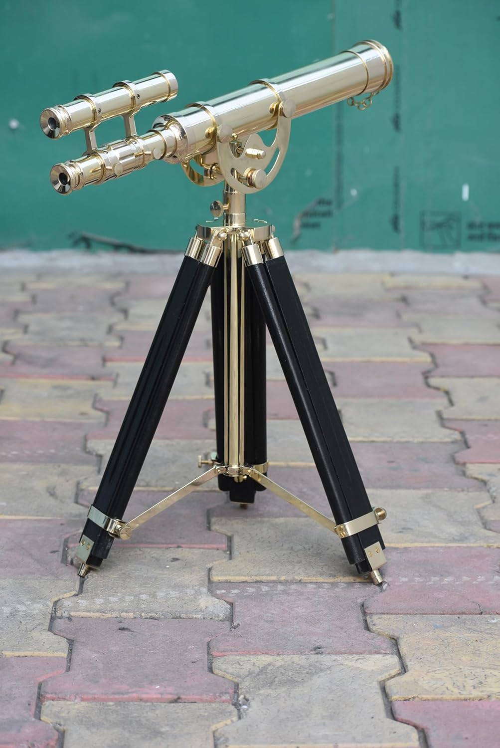 Vintage Full Shiny Brass Telescope with Wooden Stand