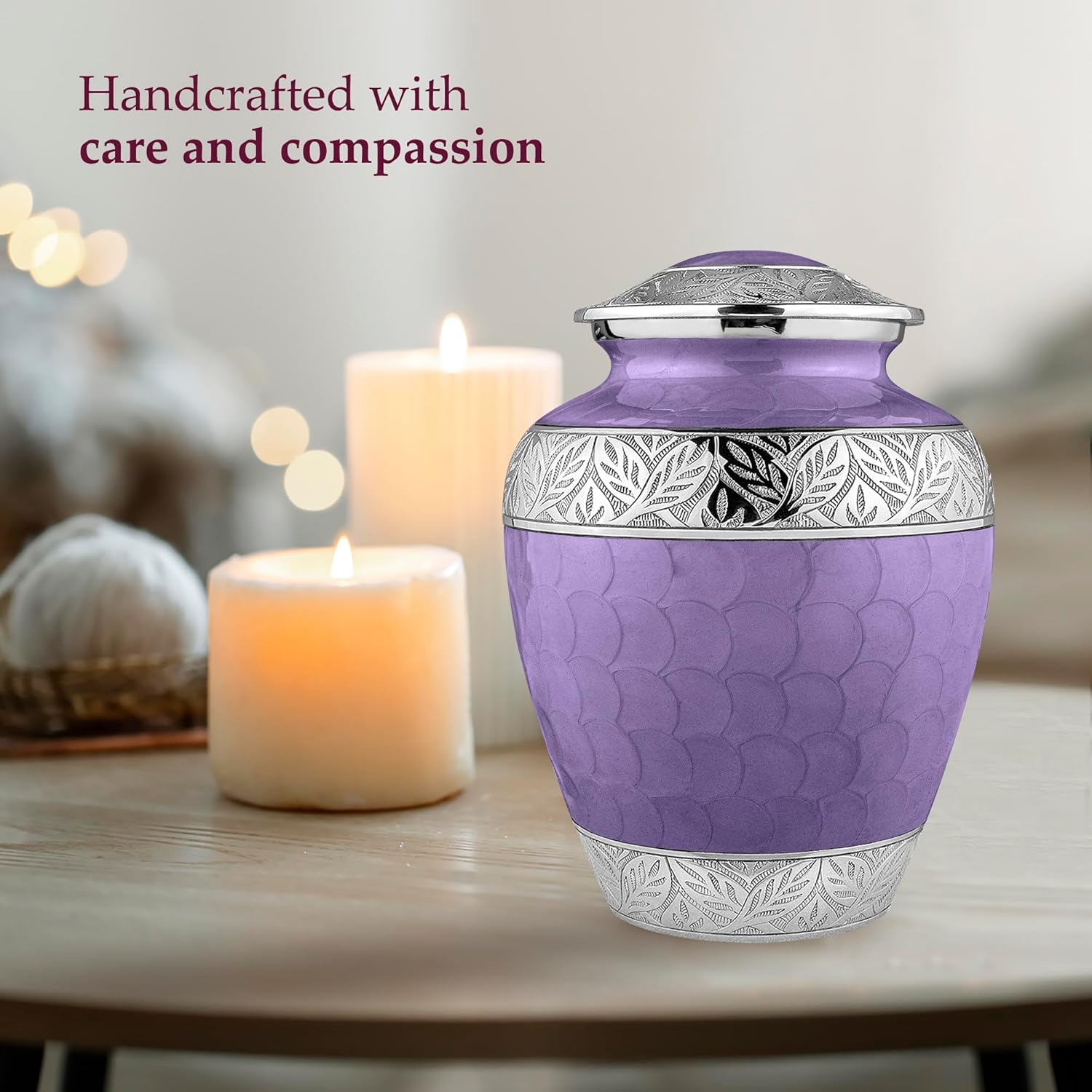 Trupoint Memorials Cremation Urn for Adult Ashes Lavender Decorative Urn with Silver Lining