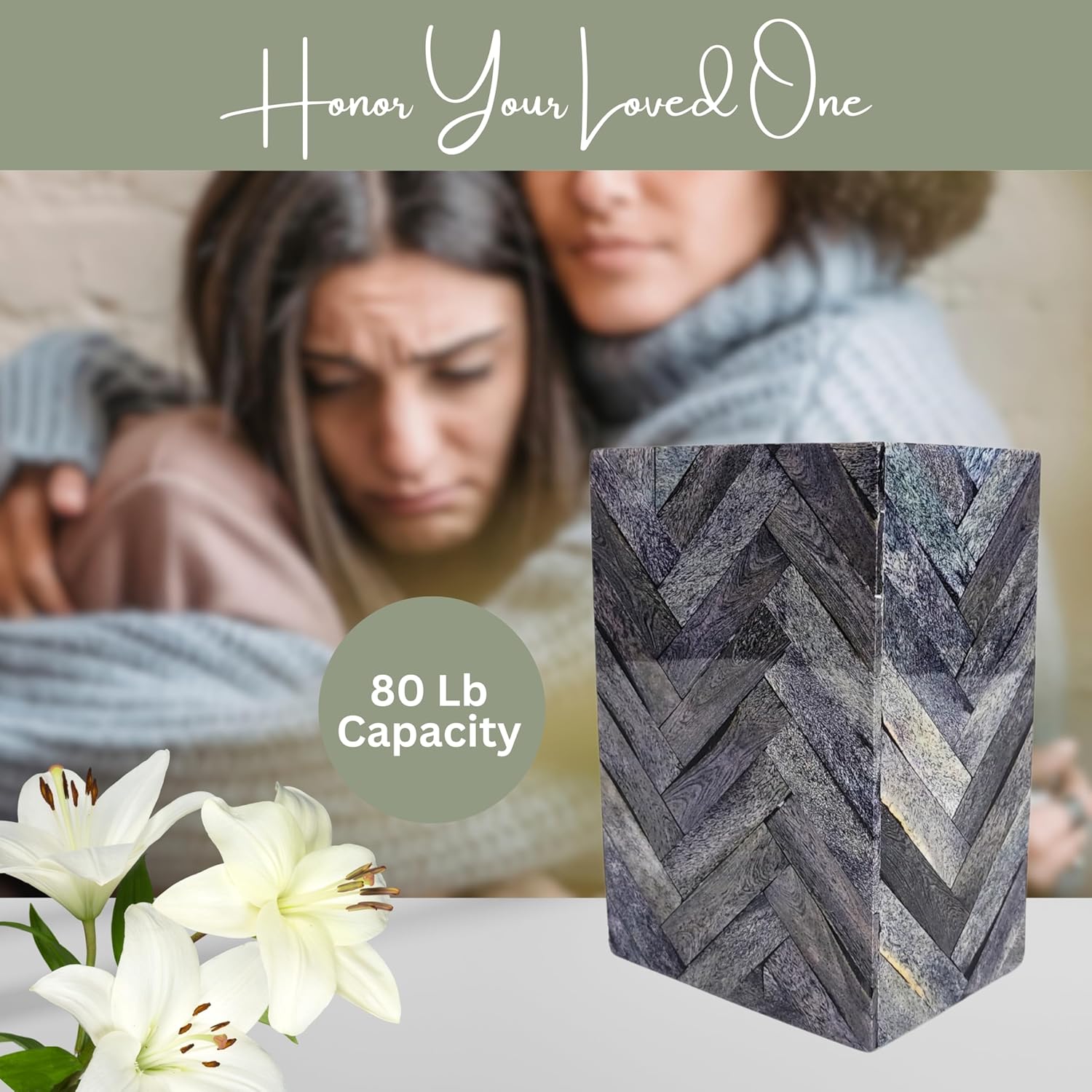 Gray Comet Decorative Urn with Chevron Design 70 Cubic Inch Capacity Memorial Keepsake for Adult Men Women