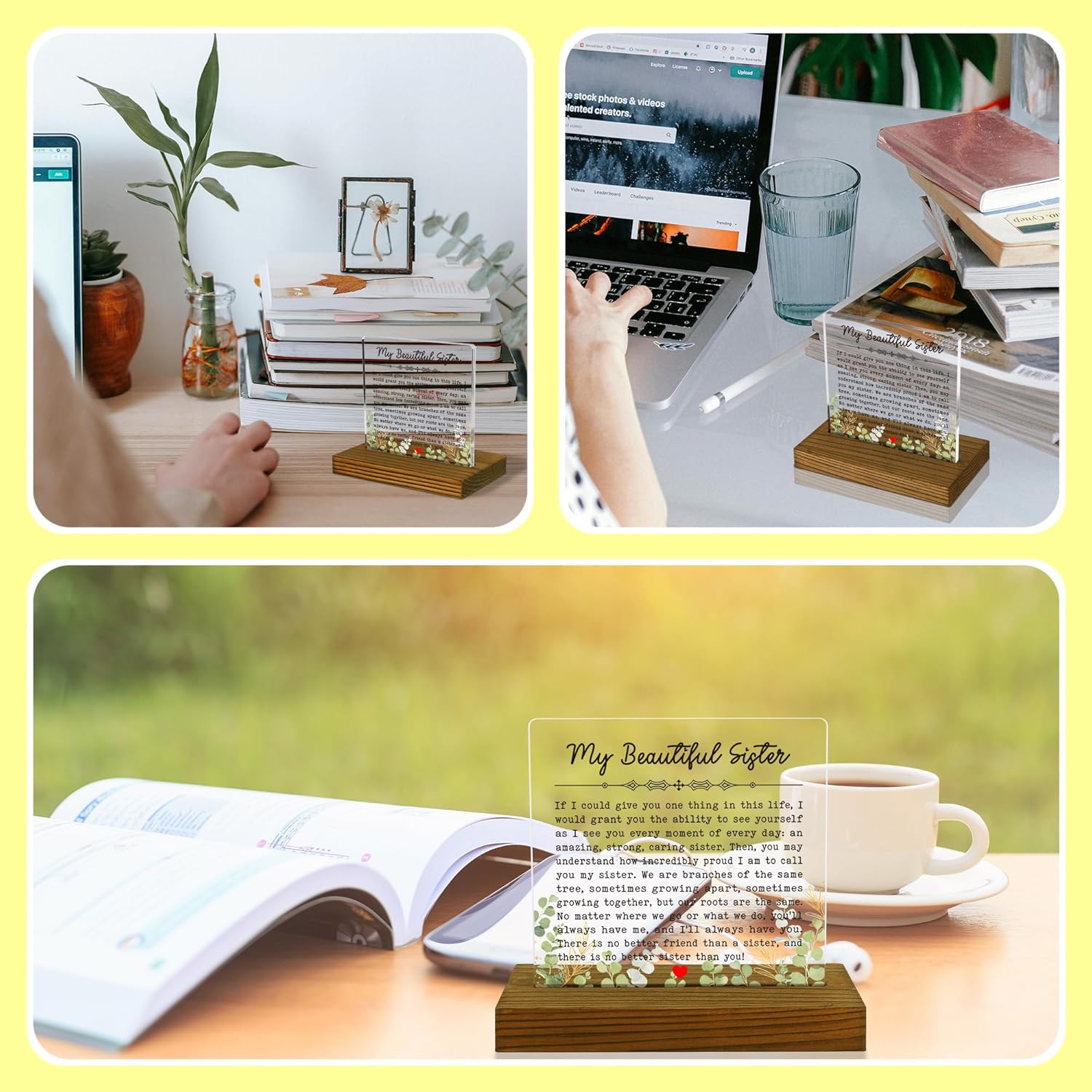 My Sister Plaque Gift To My Sister Sayings Acrylic Desk Plaque with Wood Stand