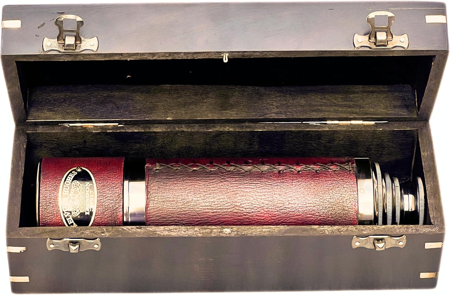 Vintage Brass Spyglass Telescope with Handheld Design and Wooden Box 15x Magnification