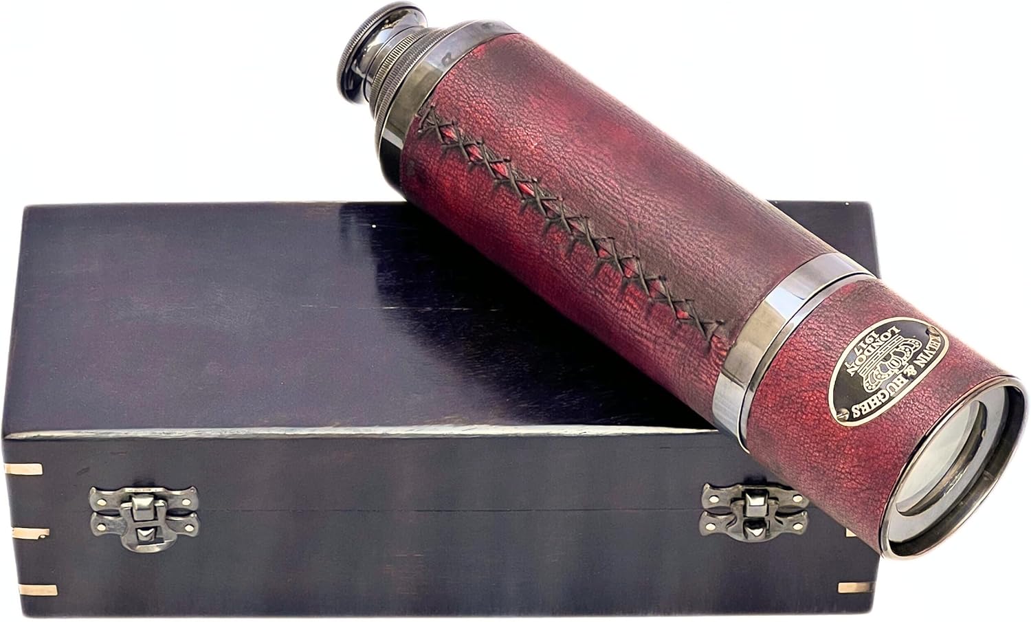 Vintage Brass Spyglass Telescope with Handheld Design and Wooden Box 15x Magnification