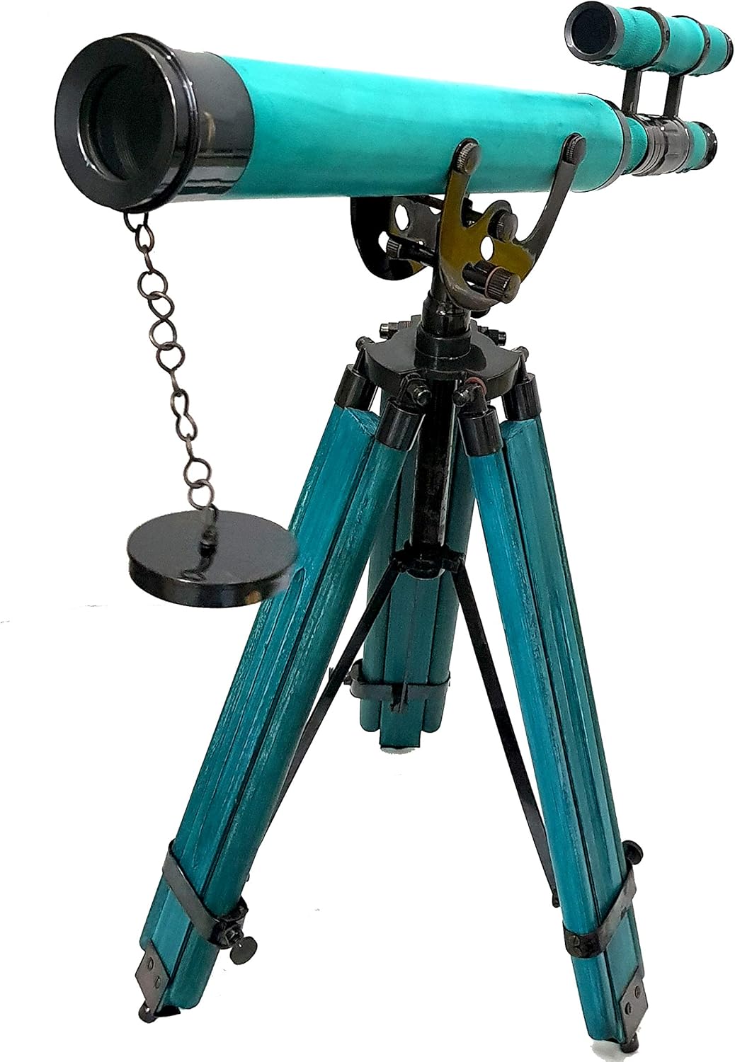 Brass Nautical Double Barrel Green Tripod Telescope for Home Decor