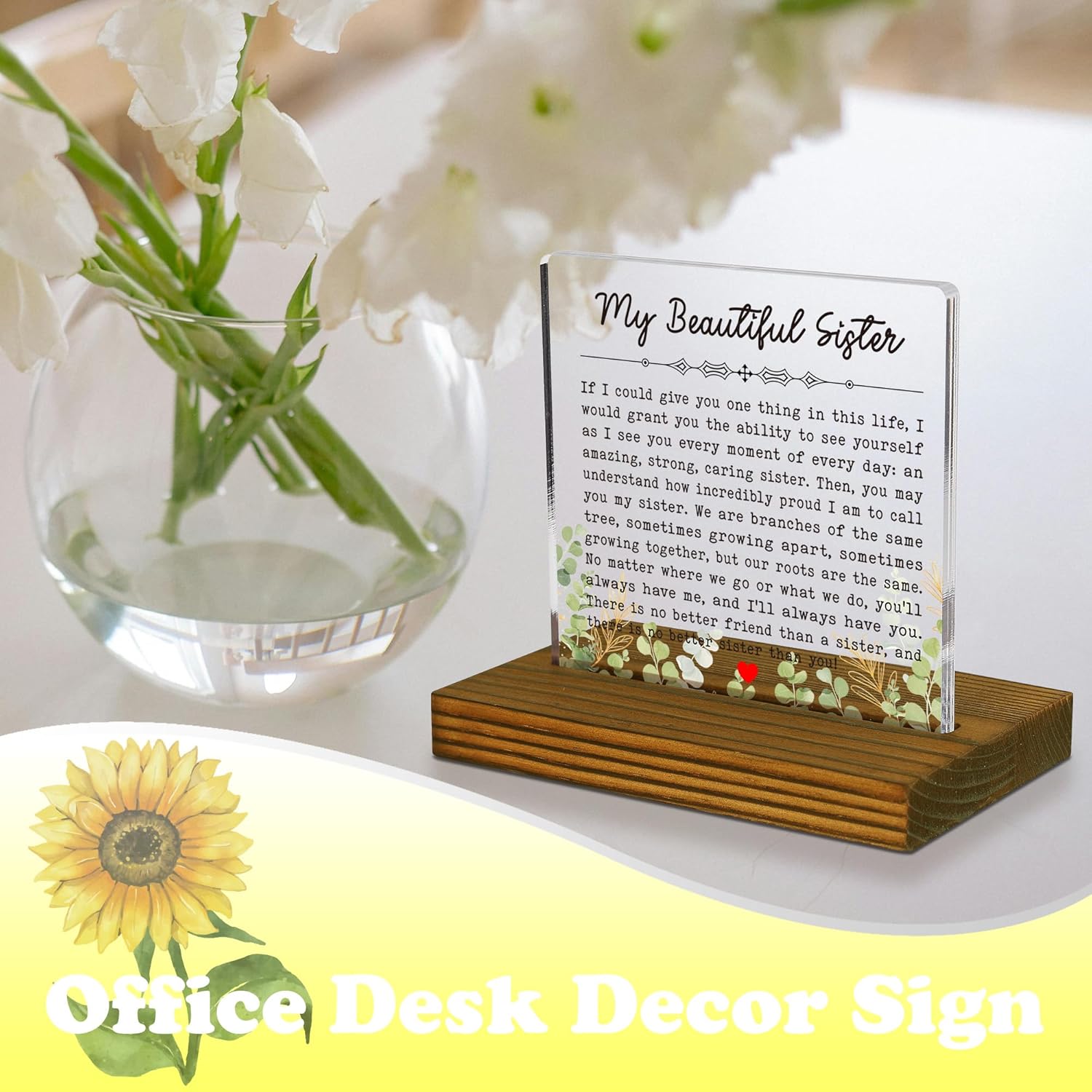 My Sister Plaque Gift To My Sister Sayings Acrylic Desk Plaque with Wood Stand
