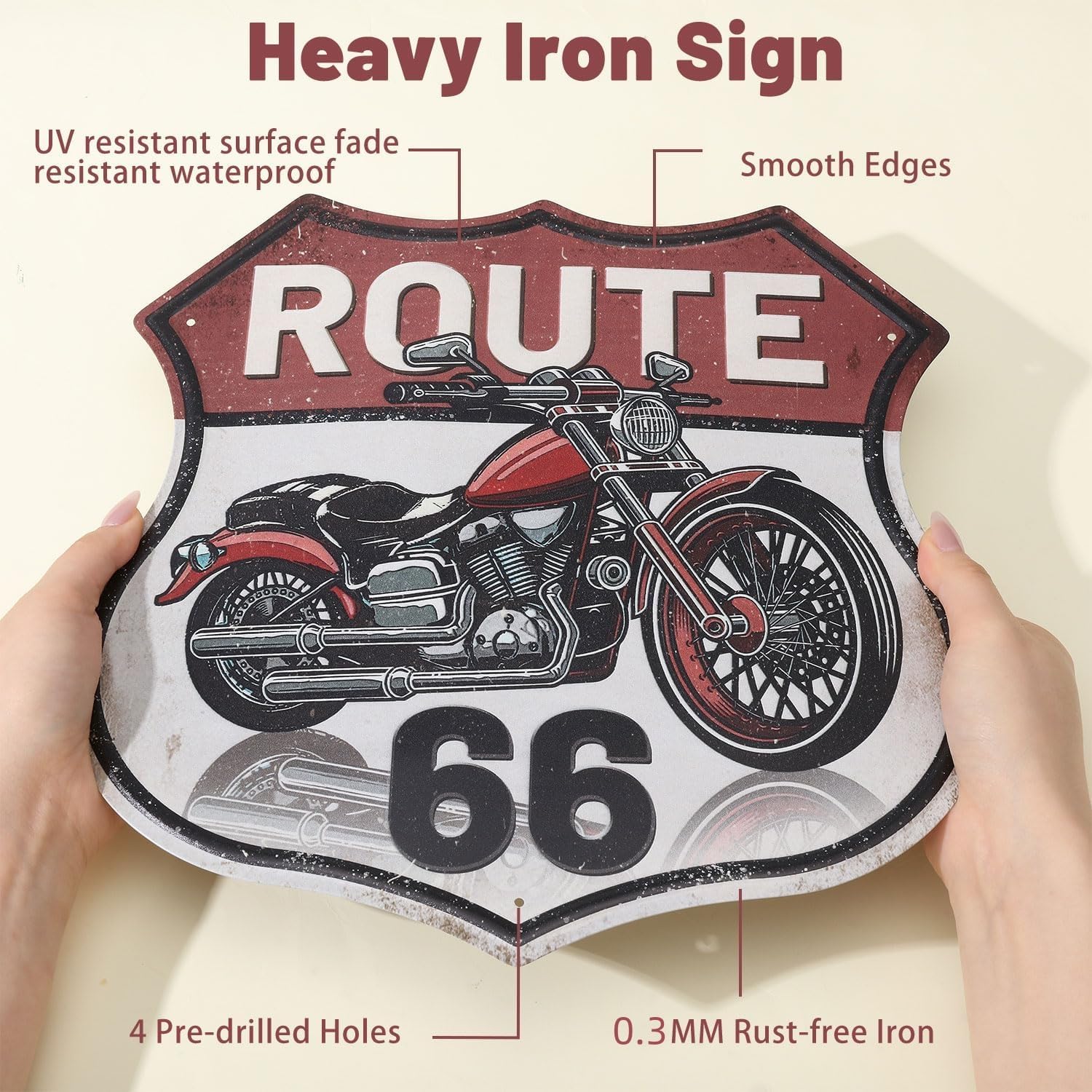 GLOBLELAND Vintage Motorcycle Tin Sign Route 66 Shield Wall Decor