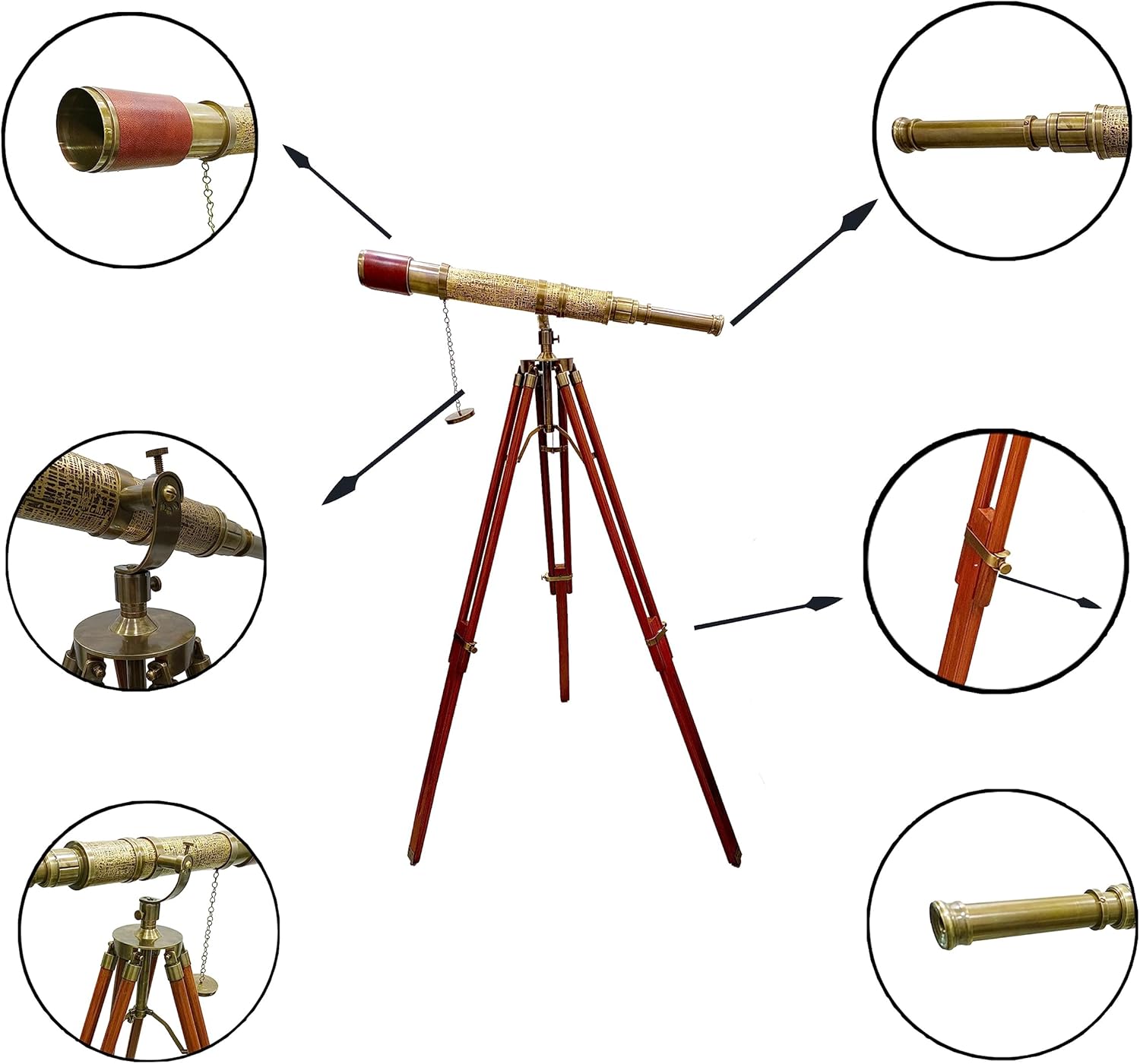 Vintage Royal Moon Arc Telescope with Brown Leather and Brass Finish