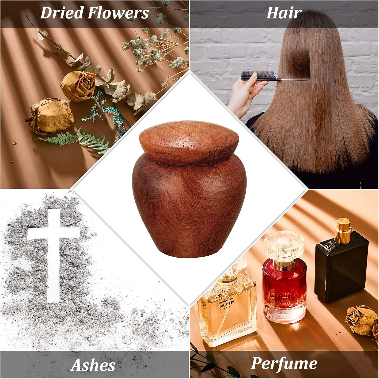 2 Pcs Mini Urns for Human or Pet Ashes Wood Cremation Keepsake