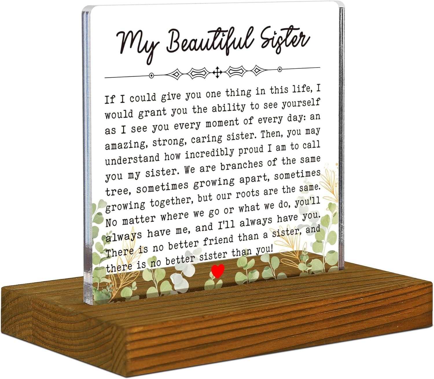 My Sister Plaque Gift To My Sister Sayings Acrylic Desk Plaque with Wood Stand