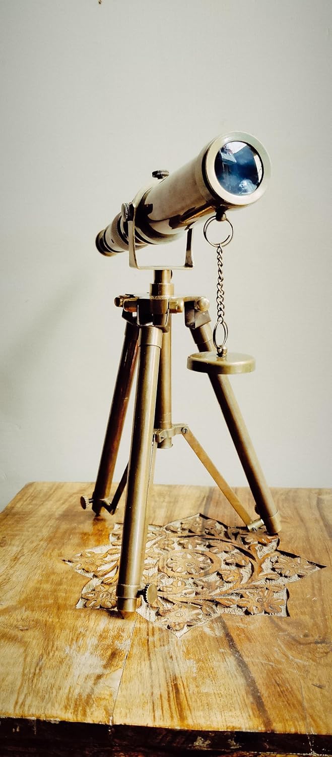 Vintage Antique Brass Telescope Tripod Maritime Decor