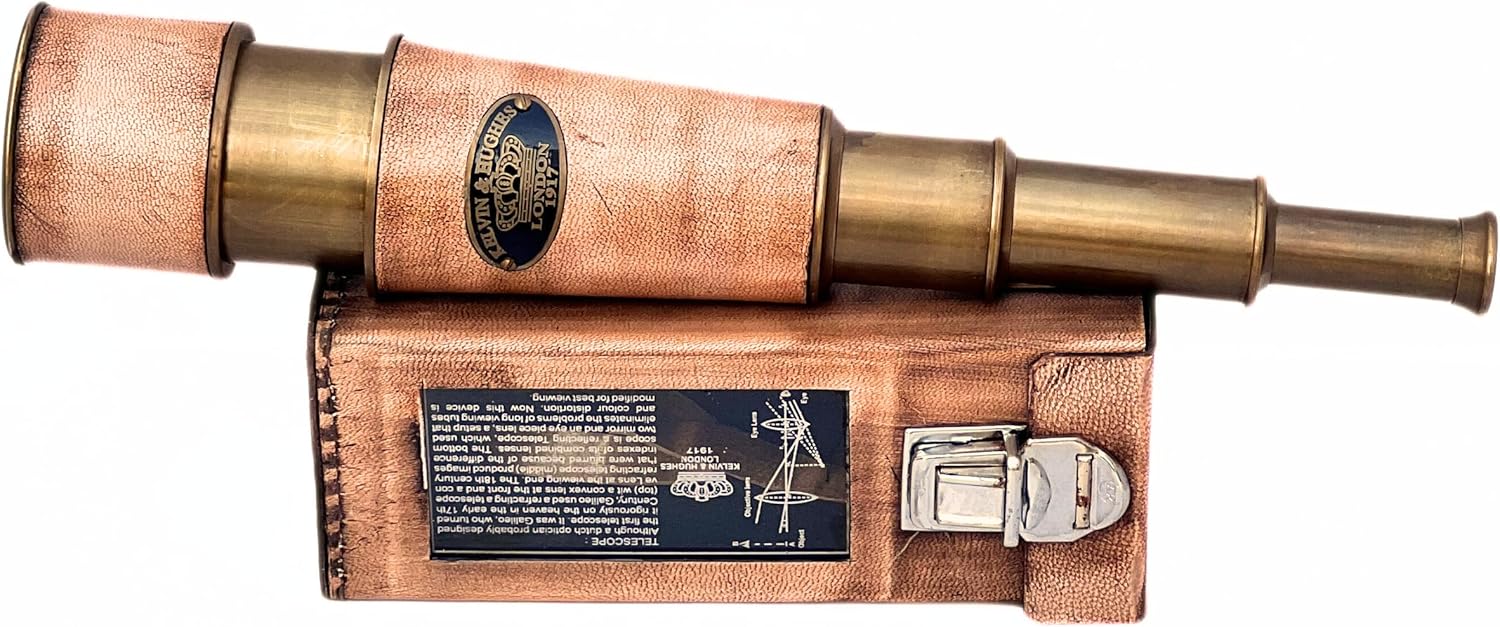 Vintage Brass Handheld Telescope with Leather Case 15x Magnification