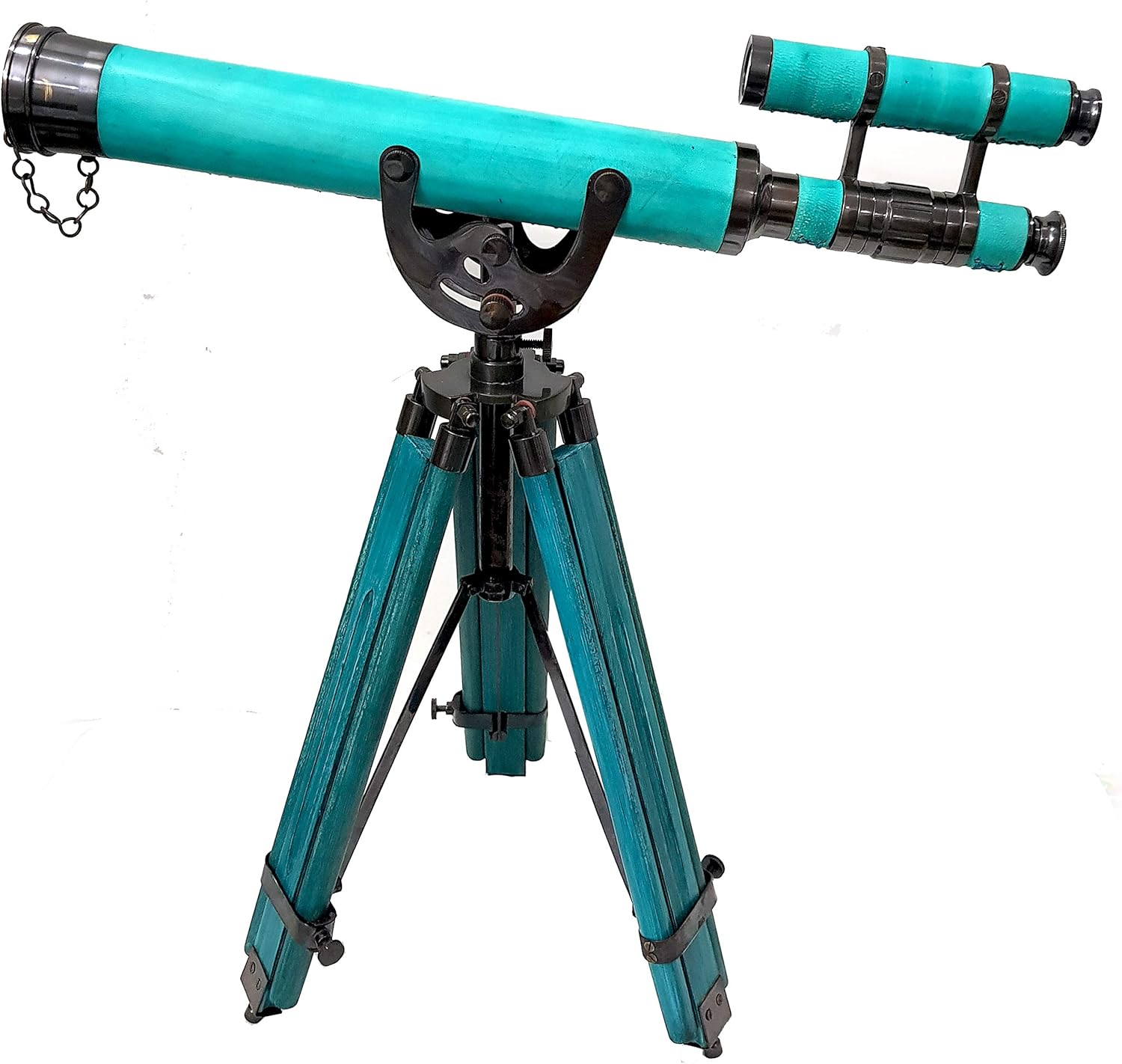 Brass Nautical Double Barrel Green Tripod Telescope for Home Decor