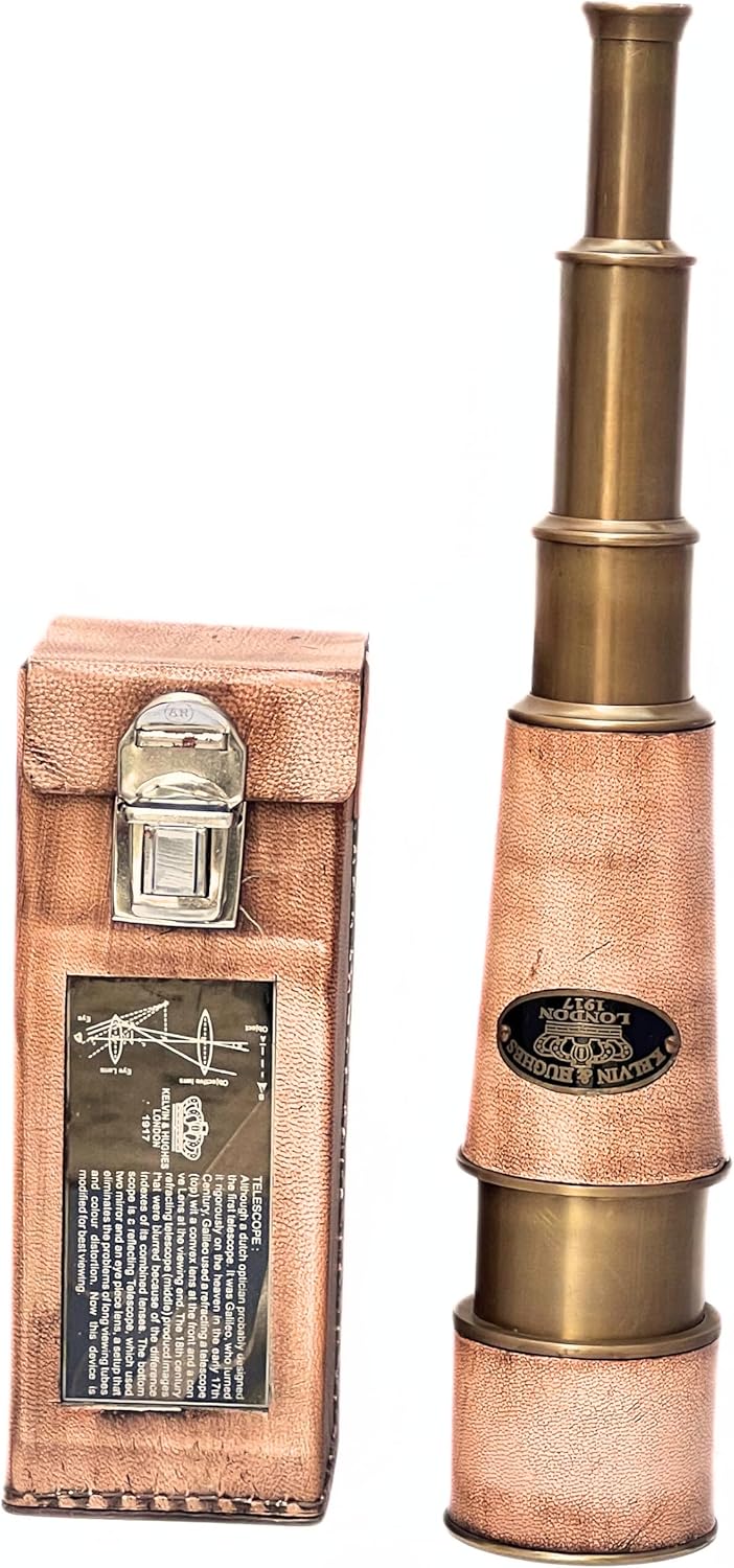 Vintage Brass Handheld Telescope with Leather Case 15x Magnification