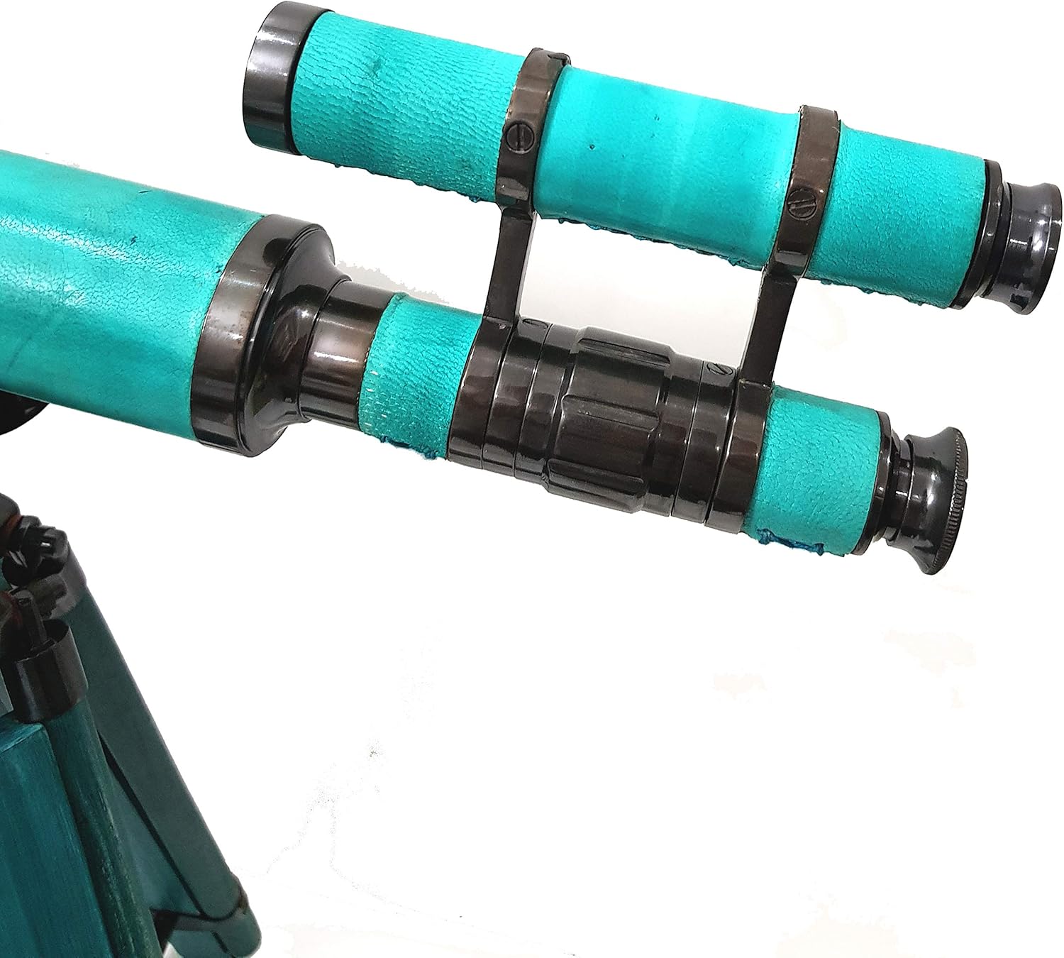 Brass Nautical Double Barrel Green Tripod Telescope for Home Decor