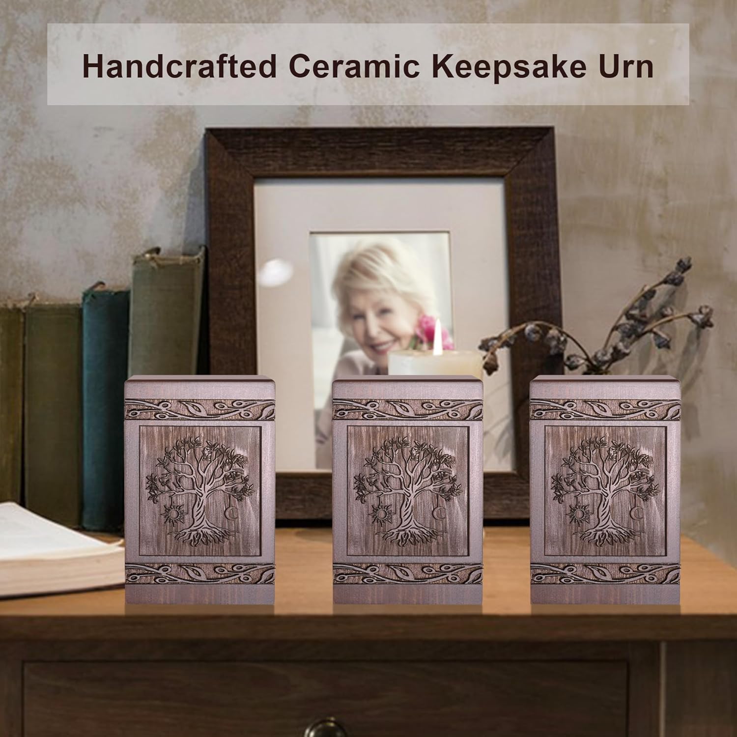 Wooden Cremation Urn for Human and Pet Ashes Tree of Life Design 20 Cubic Inch Capacity