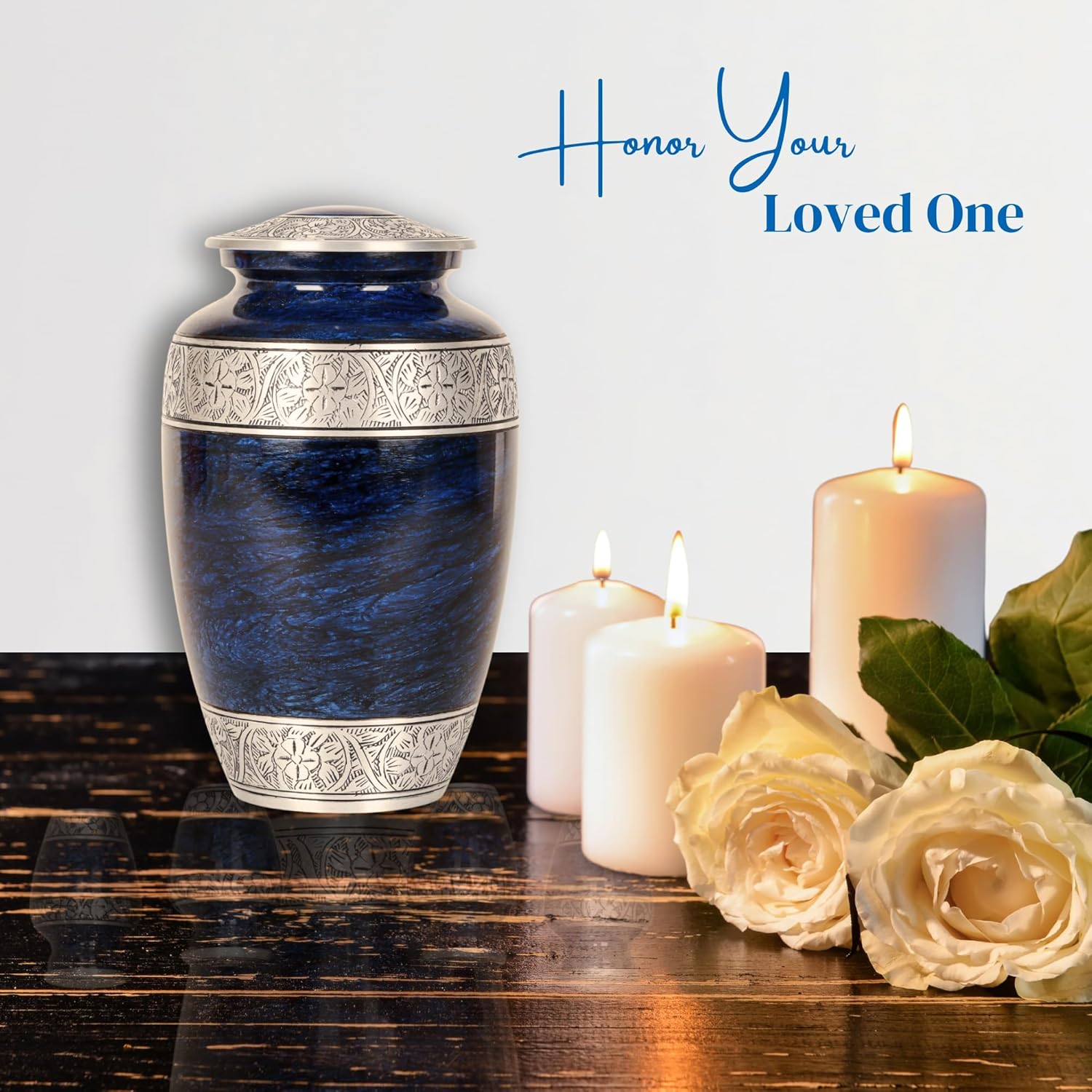 Elegant Blue Cremation Urn for Human Ashes Unisex Secure Lid Memorial Urn