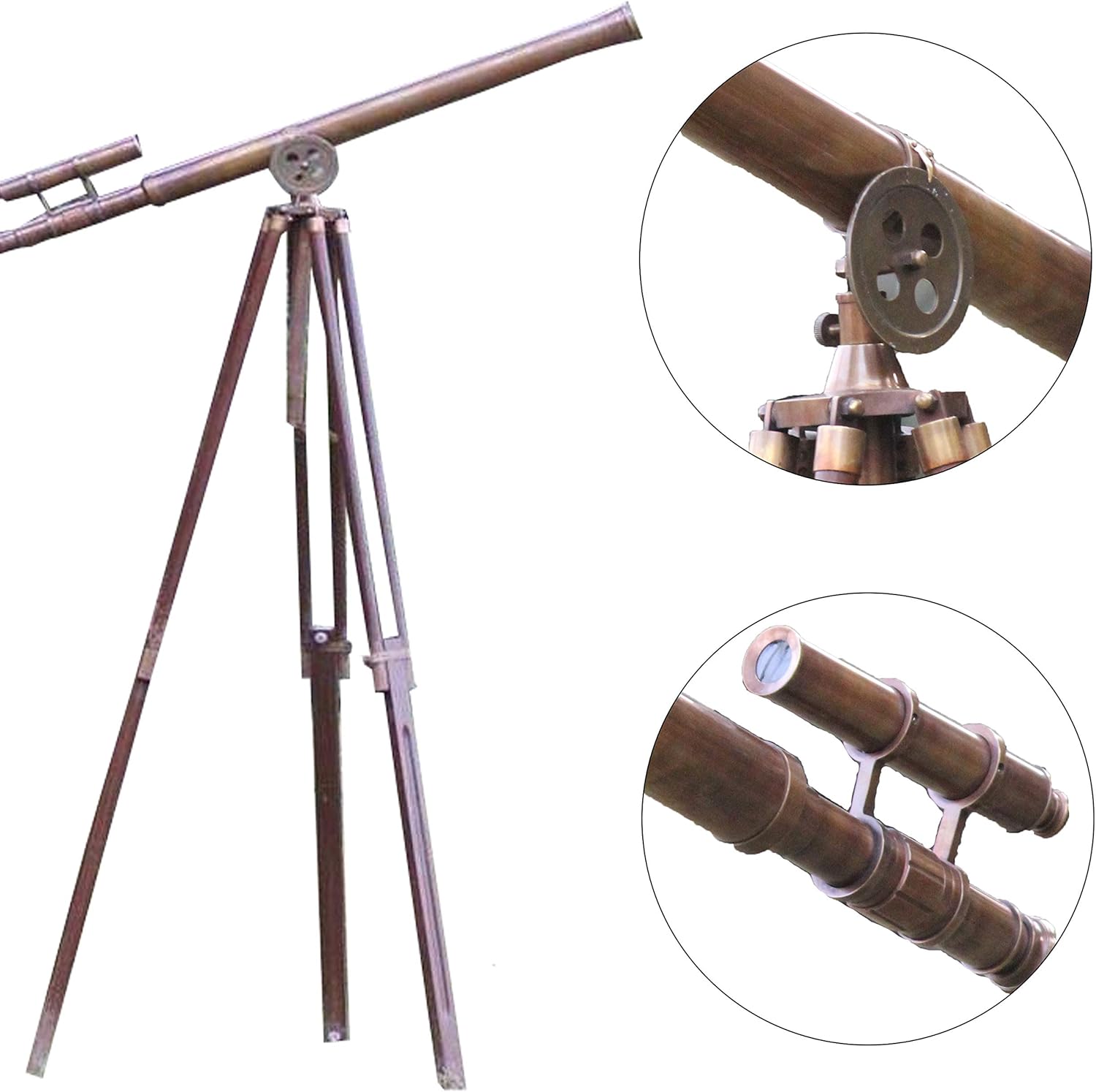 Antique Brass Telescope with Wooden Tripod Nautical Decor Office Display Steampunk Collectors