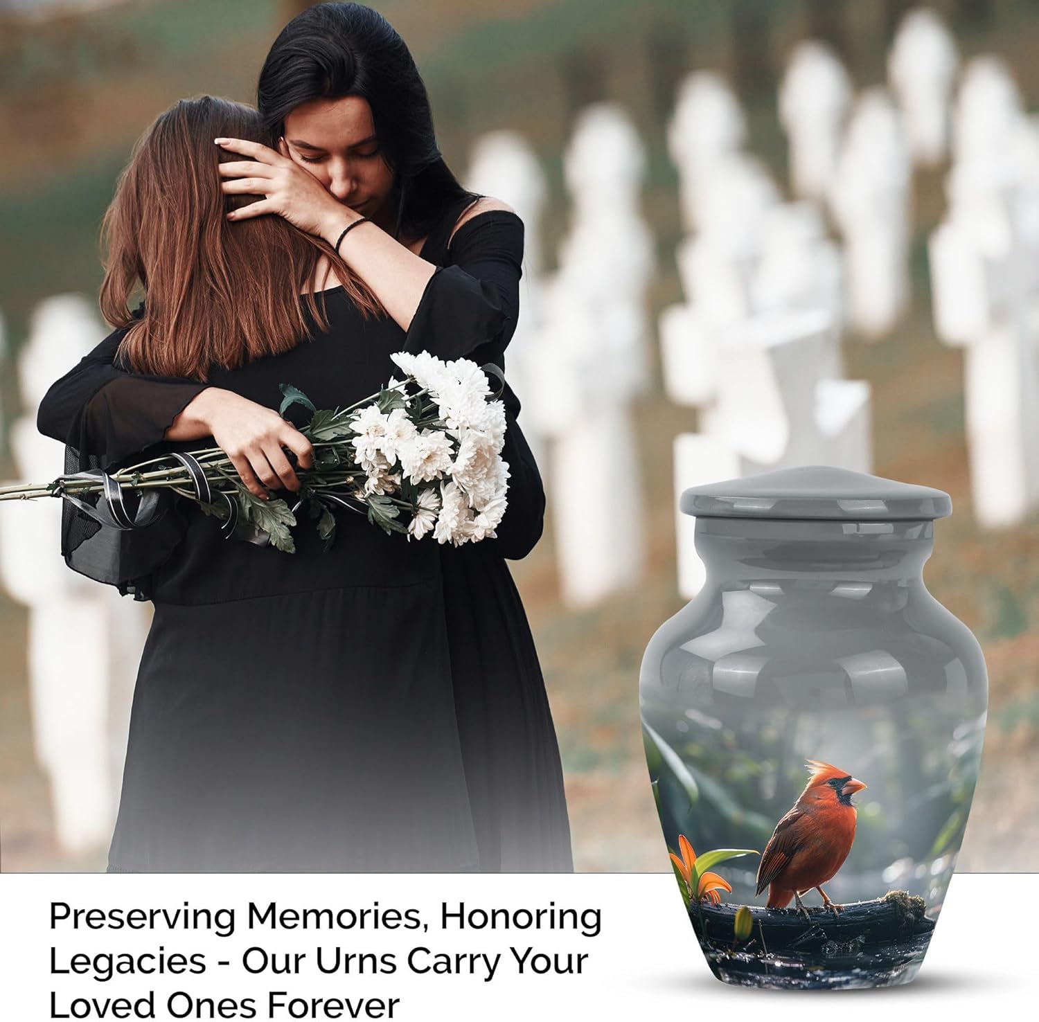 MUKTIVE Cardinal Urns for Human Ashes Mini Set of 2 Gray Decorative Classic