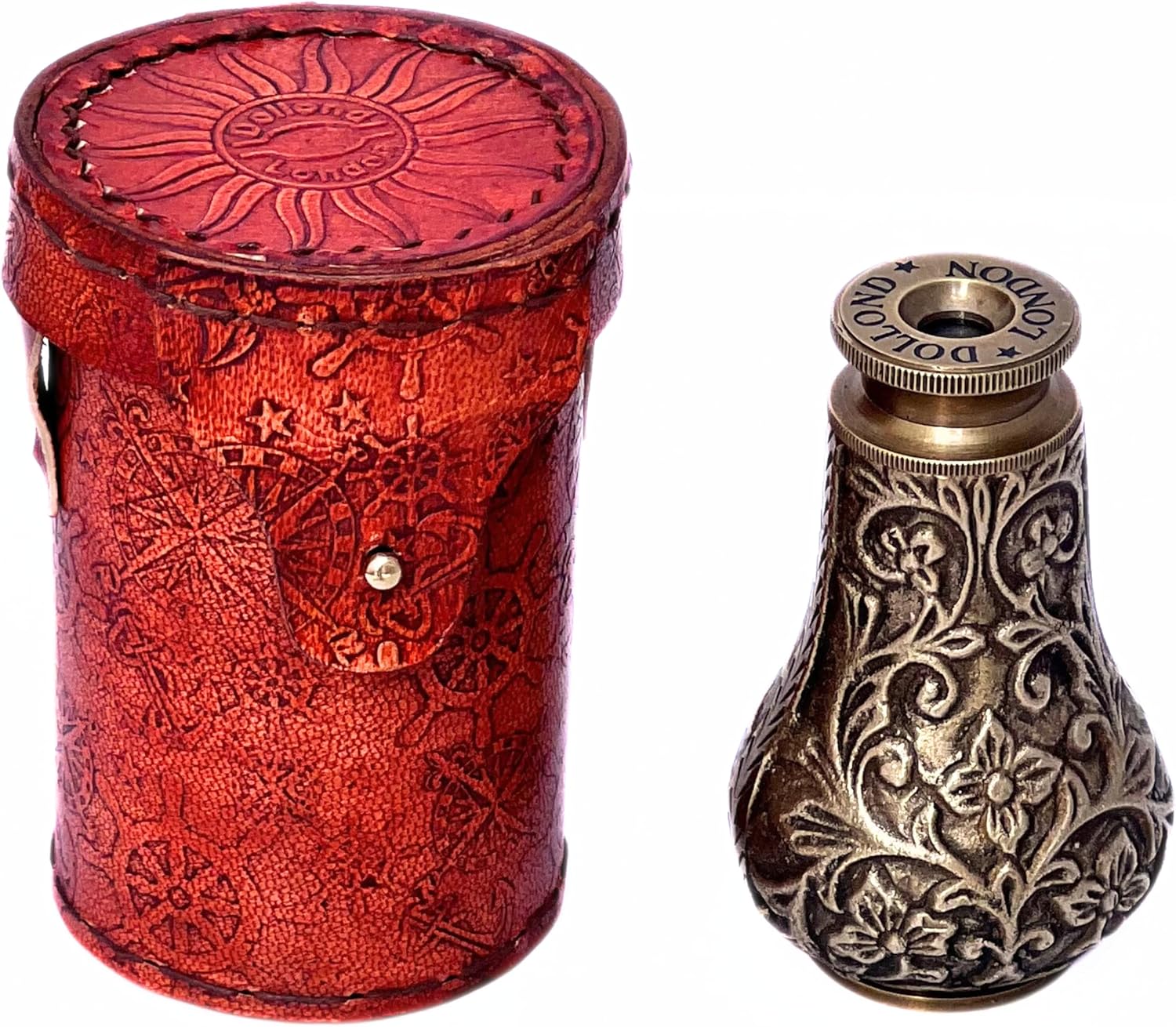 Marine Brass Telescope with Orange Leather Case Functional Pirate Spyglass for Travel and Vintage Decor