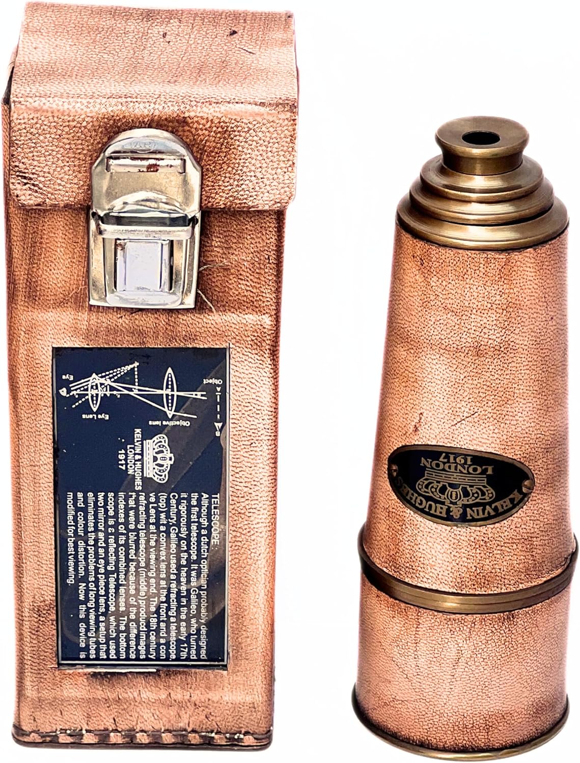 Vintage Brass Handheld Telescope with Leather Case 15x Magnification