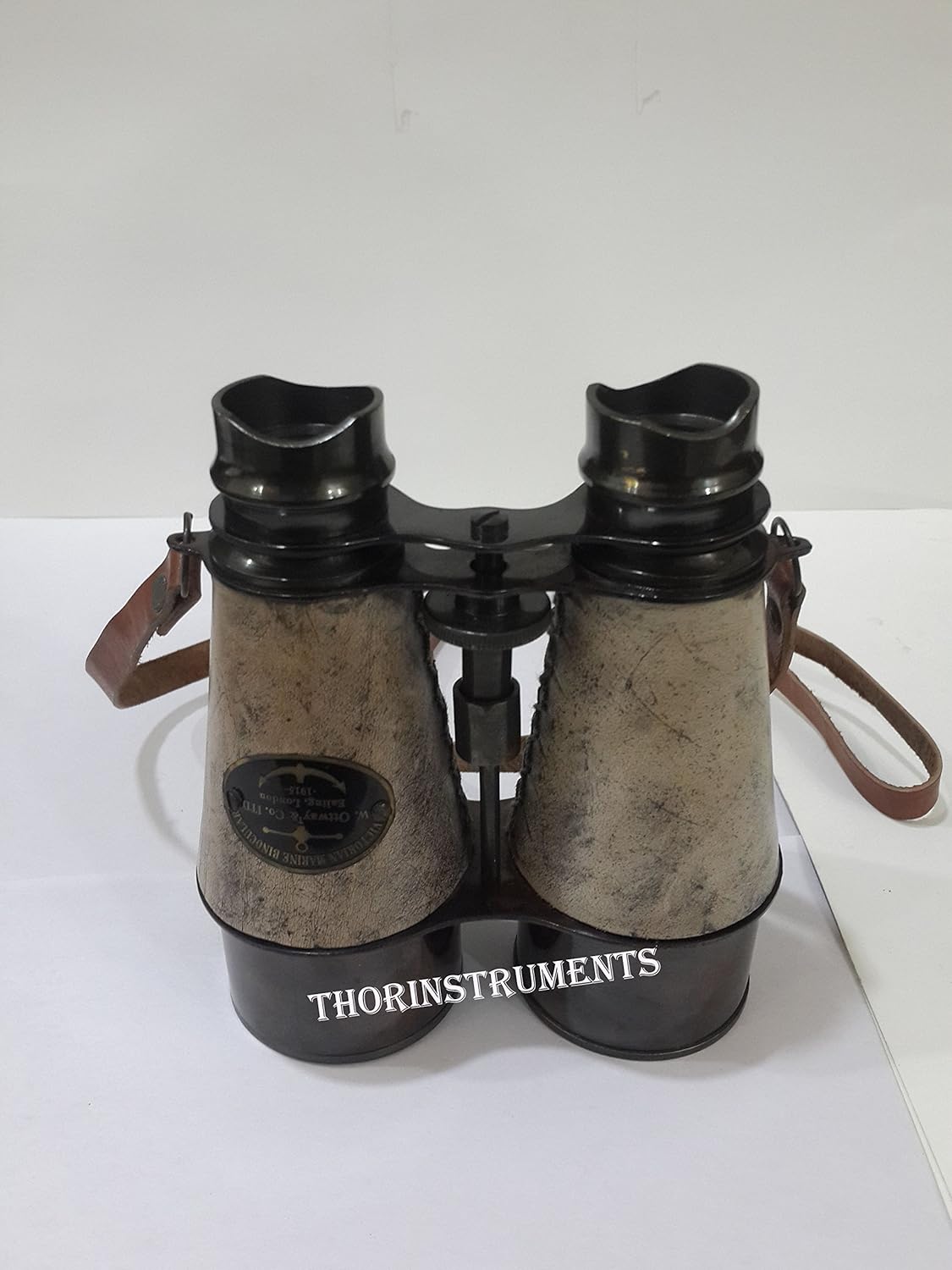 THOR INSTRUMENTS Brass Leather Victorian Marine Binocular 1915 Decor Gift
