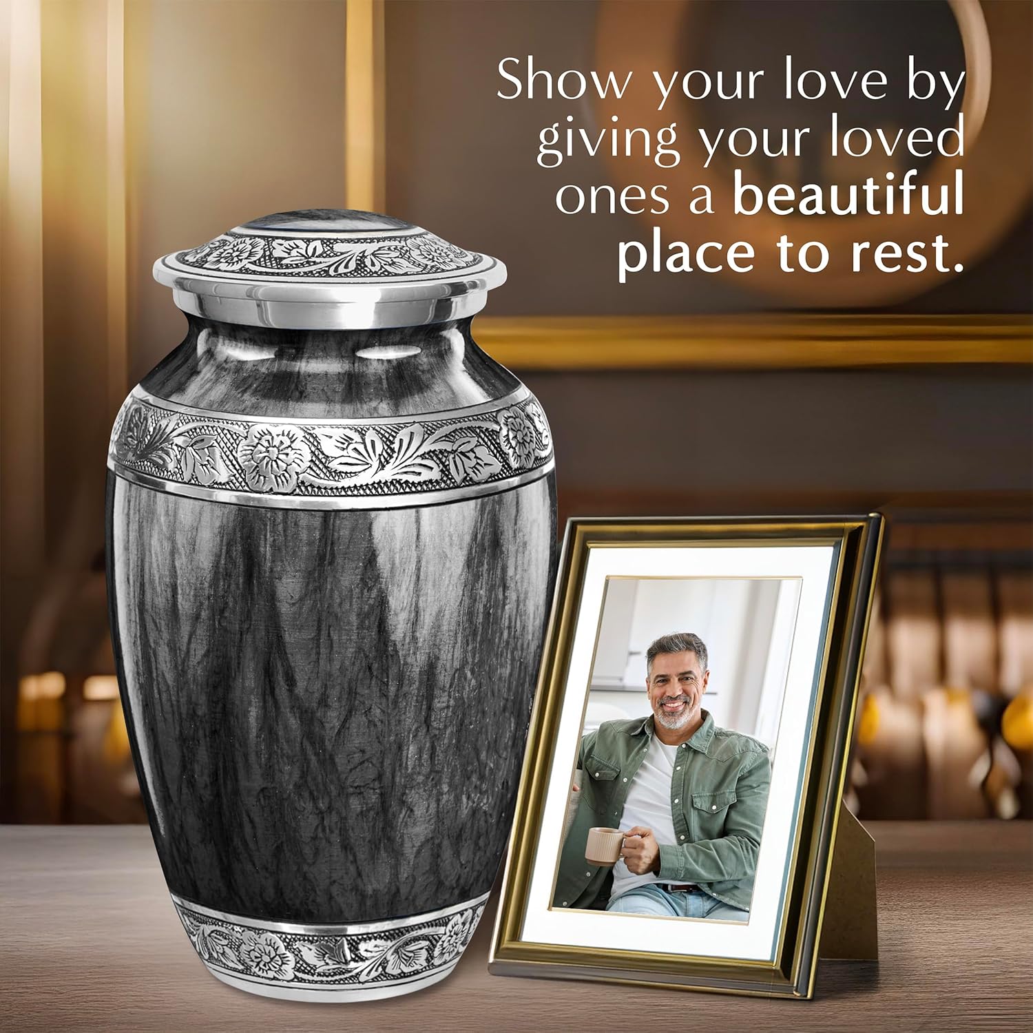 Black Watercolor Urn for Adult Human Ashes Large Memorial Cremation Urn