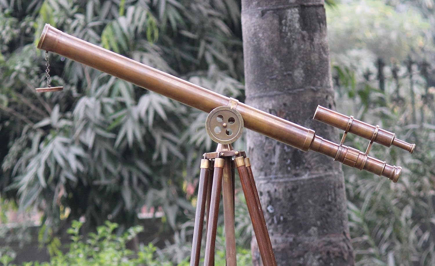 Antique Brass Telescope with Wooden Tripod Nautical Decor Office Display Steampunk Collectors