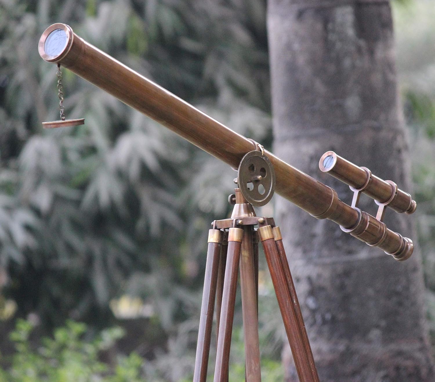 Antique Brass Telescope with Wooden Tripod Nautical Decor Office Display Steampunk Collectors